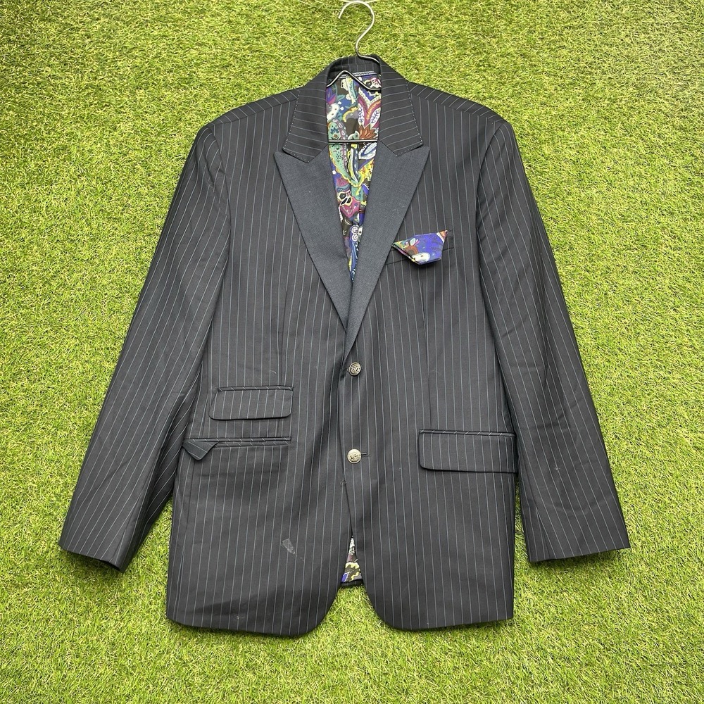 Robert Graham Wool Blazer Mens 40 Paisley Lined Dual Vent Single Button Navy